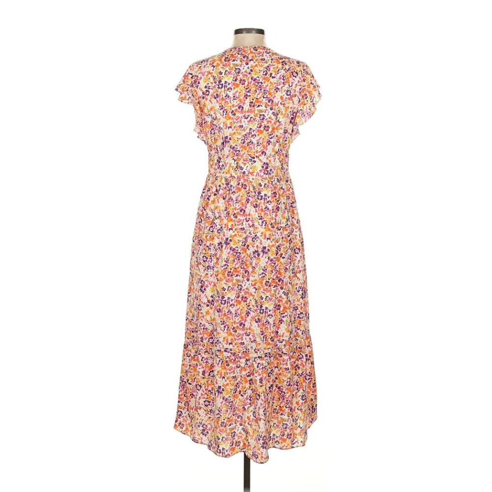 Julia Jordan Pintuck Peach floral Flutter Sleeve Midi Dress - Size 4- Like New - Picture 3 of 10